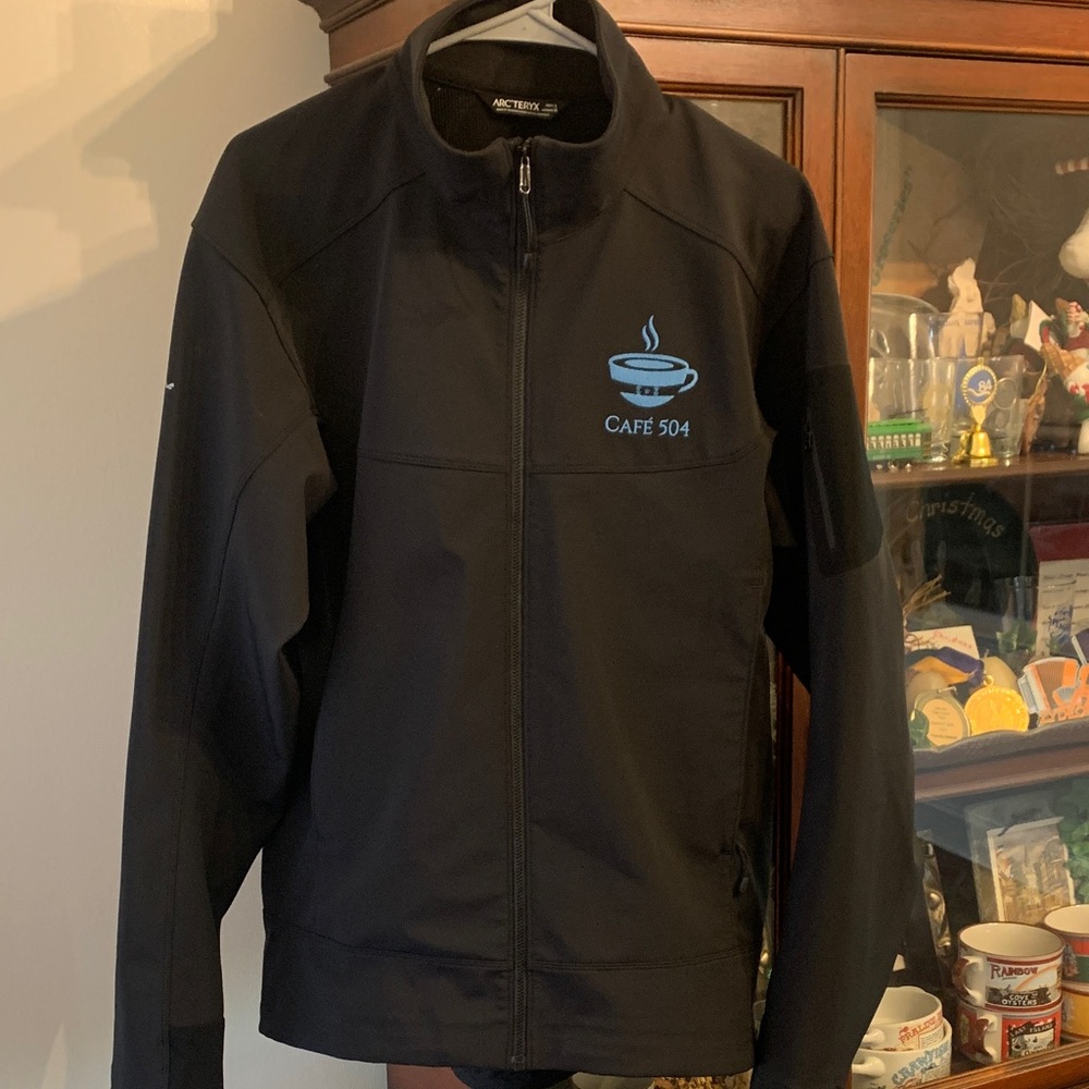Arc'teryx Black Jacket with Light Blue Café 504 Logo